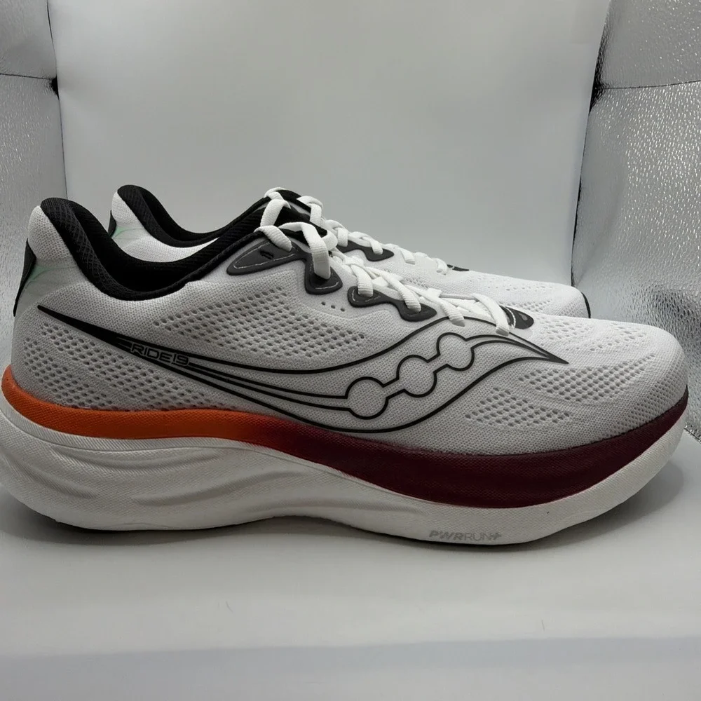 Saucony Mens Ride 19 Sneakers Runners Running Shoes in White/Crimson Size 10.5
